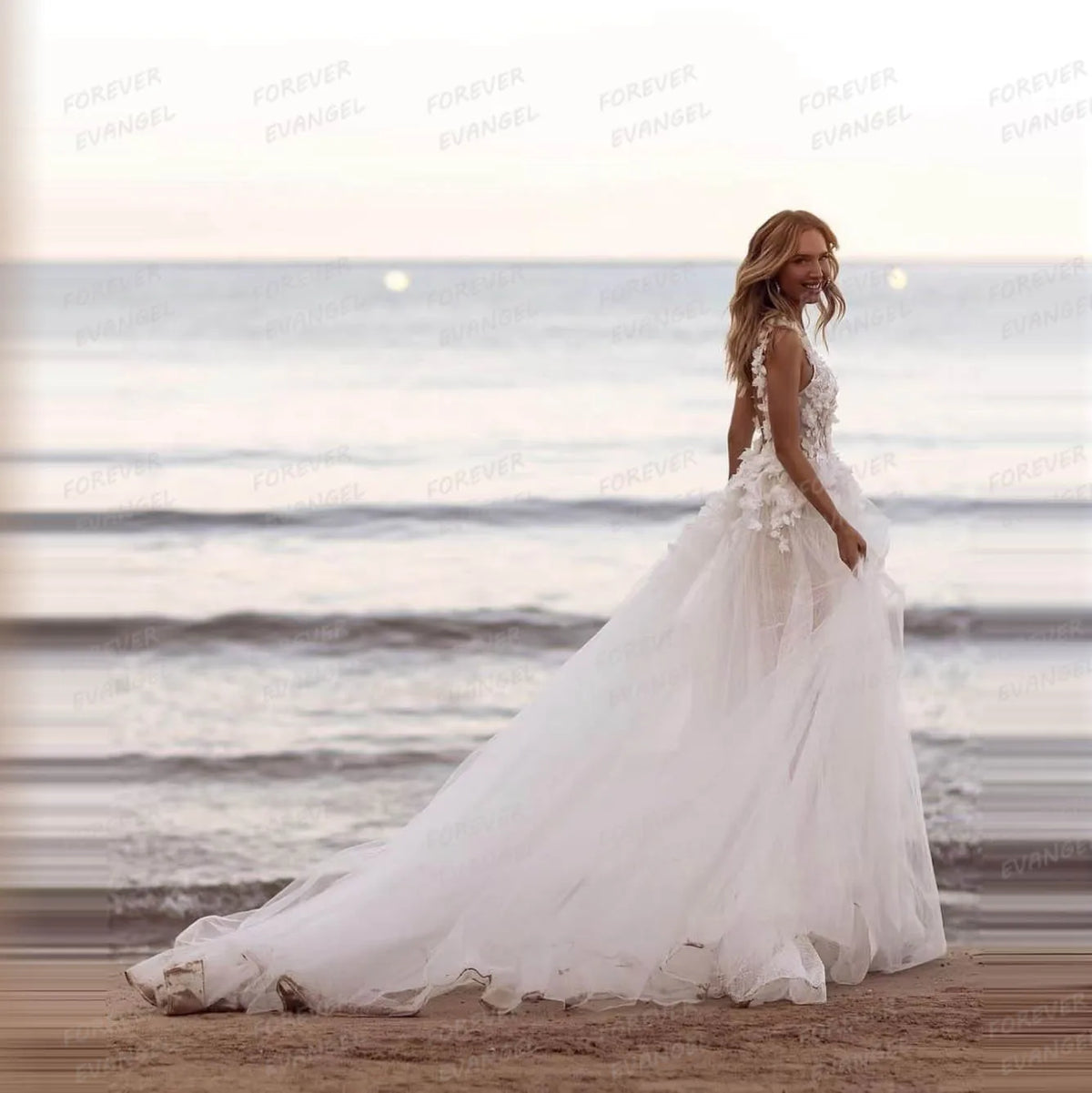 Princess Appliques Wedding Dresses A-Line Sleeveless V Neck Gowns