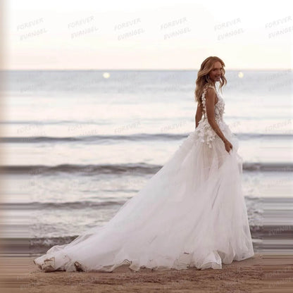 Princess Appliques Wedding Dresses A-Line Sleeveless V Neck Gowns