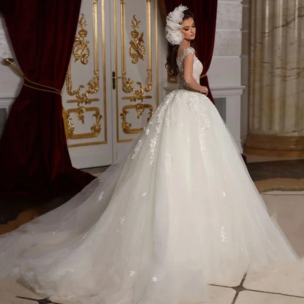 Cap Sleeve Vestidos De Novia Luxury Ball Gown Wedding Dresses