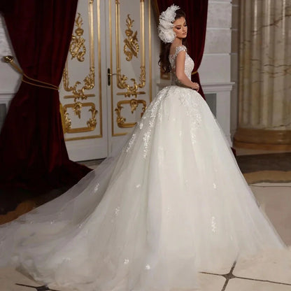 Cap Sleeve Vestidos De Novia Luxury Ball Gown Wedding Dresses