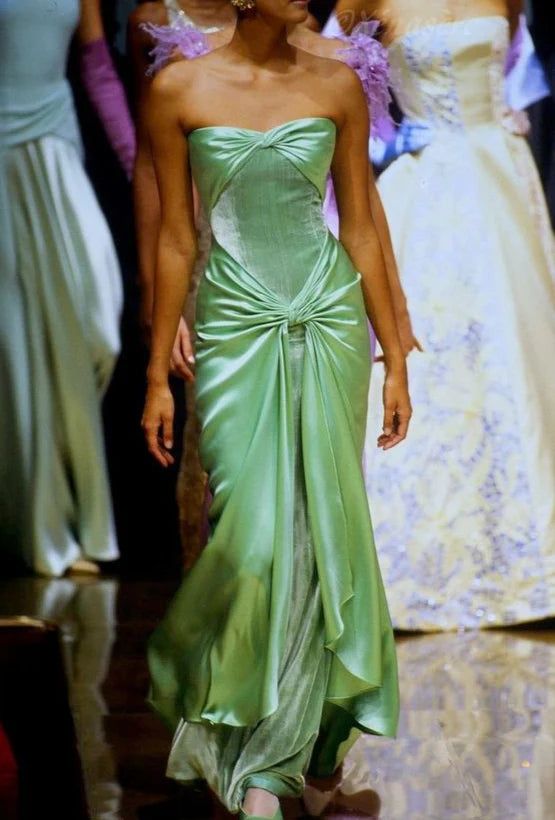 Vintage A line Strapless Satin Long Mint Green Prom Dresses Evening Dress With Fold HZ1024