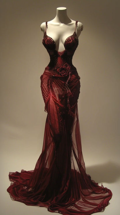 Sexy Mermaid Spaghetti Straps Wine Red Long Birthday Dress Birthday Outfits Graduation Dresses D2606