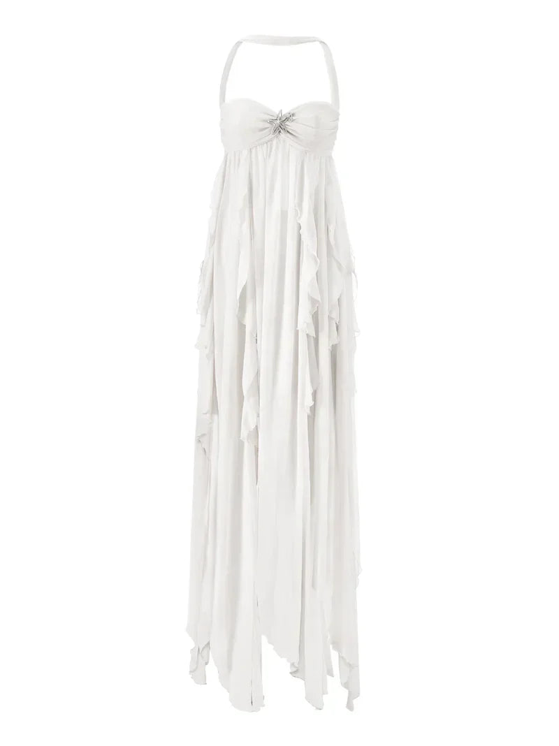 Elegant A Line Halter Long Chiffon Prom Dresses Evening Dress HZ1024