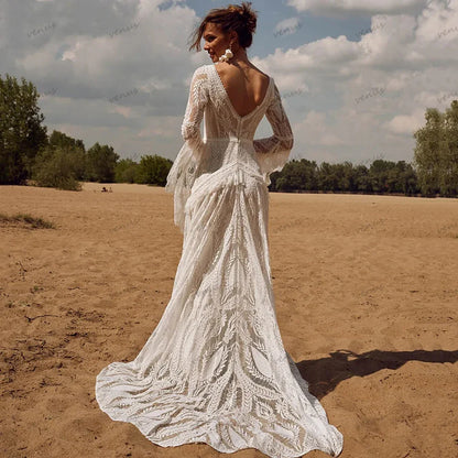 Bohemia Vintage Wedding Dresses For Women V-Neck Backless Gowns