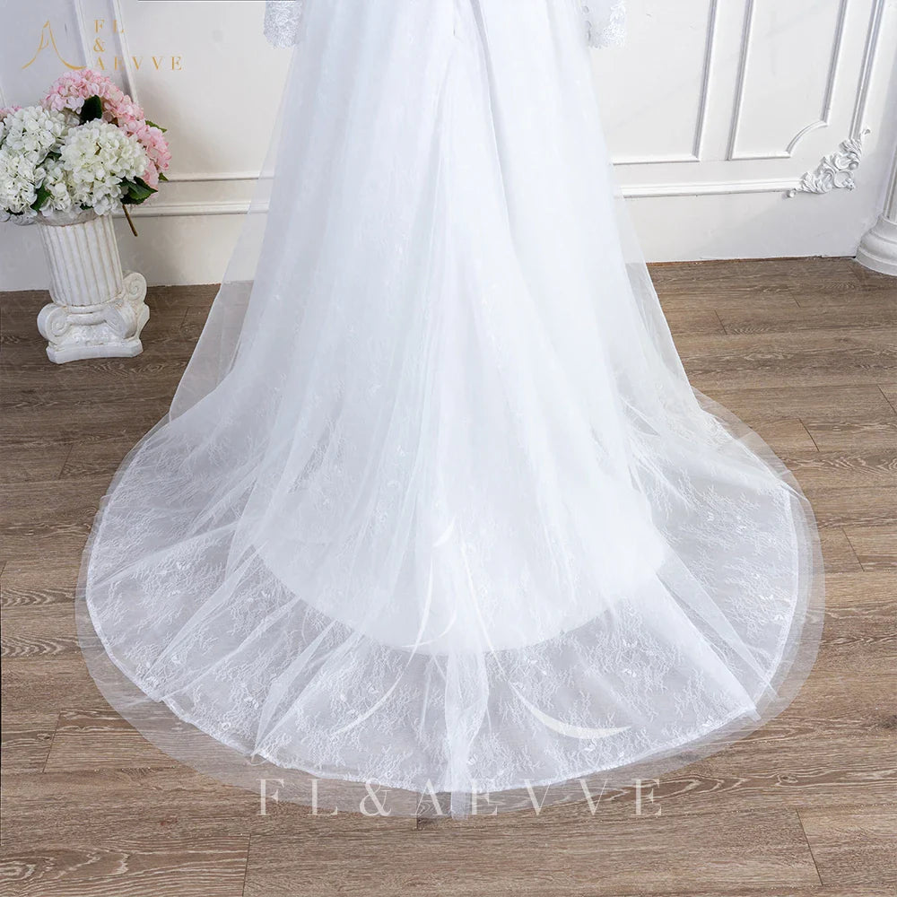 Bohemian Long Sleeves Wedding Dress Corset Low Back Gown