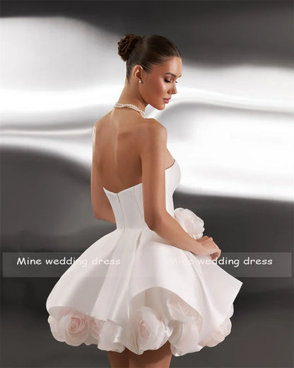 Customized Strapless Mini Prom Party Cocktail Dresses Satin Illusion Ball Gown Custom Made Girls Dress