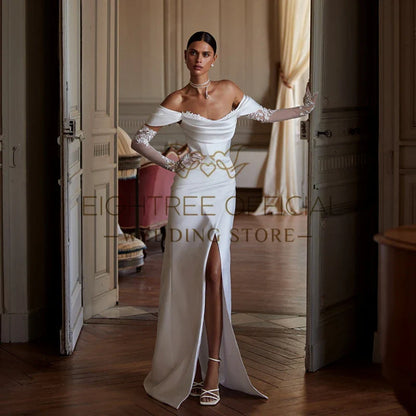 Eightree White Mermaid Wedding Dresses Women Off The Shoulder Lace Bridal Dress Elegant Evening Prom Gowns