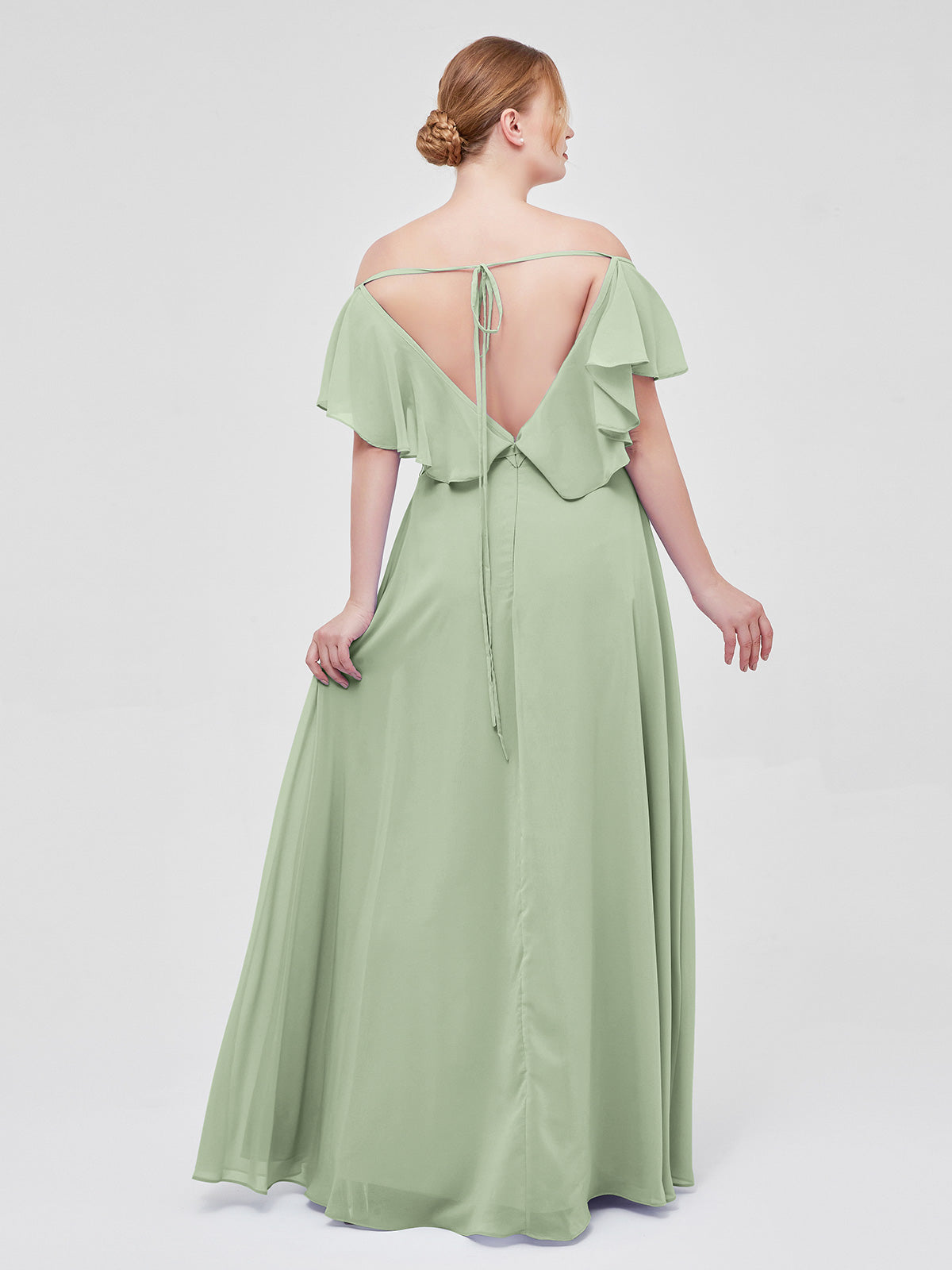 Cap Sleeves Chiffon Bridesmaid Dresses with Slit Dusty Sage Plus Size