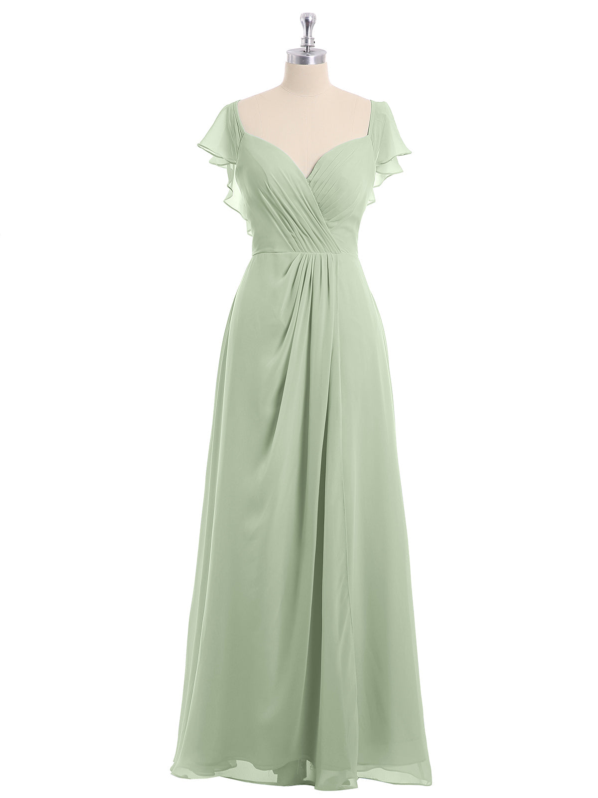 Cap Sleeves Chiffon Bridesmaid Dresses with Slit Dusty Sage Plus Size