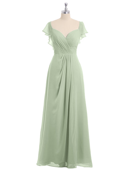 Cap Sleeves Chiffon Bridesmaid Dresses with Slit Dusty Sage Plus Size