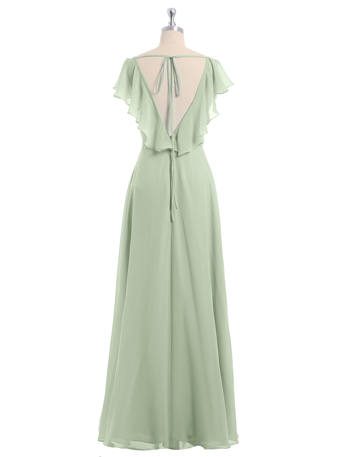 Cap Sleeves Chiffon Bridesmaid Dresses with Slit Dusty Sage Plus Size