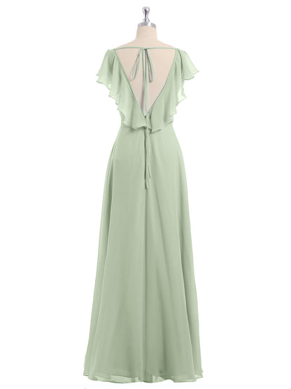 Cap Sleeves Chiffon Bridesmaid Dresses with Slit Dusty Sage Plus Size