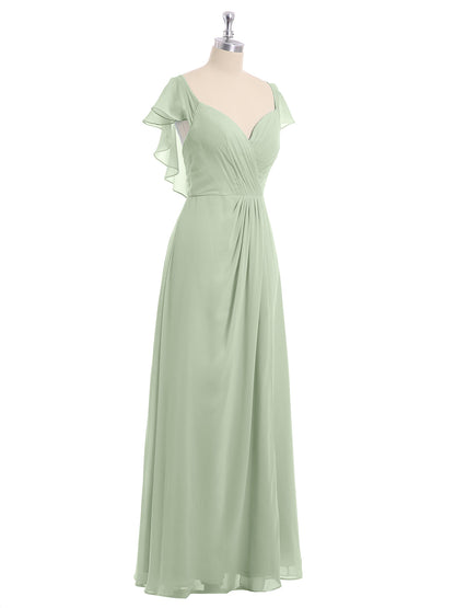 Cap Sleeves Chiffon Bridesmaid Dresses with Slit Dusty Sage Plus Size