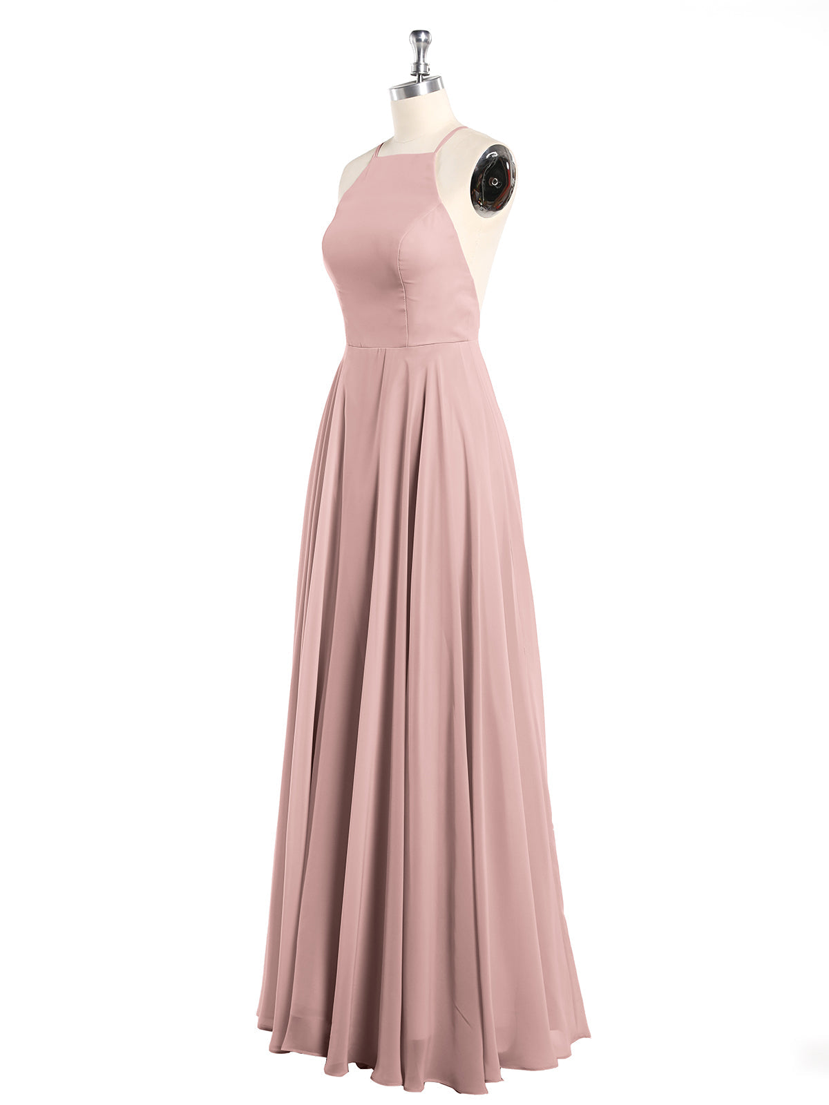 Low Back Simple Chiffon Birdesmaid Dresses-Dusty Rose