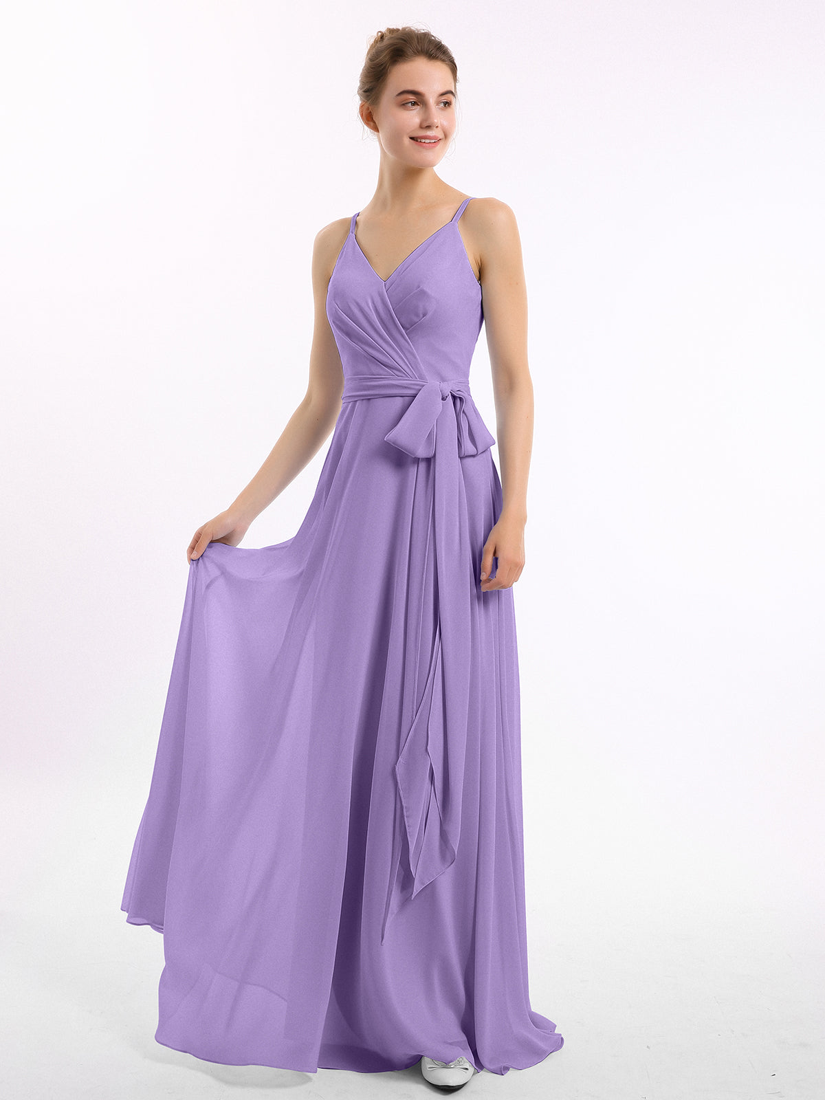 Spaghetti Strap Chiffon Dresses with Sash Bow-Tahiti
