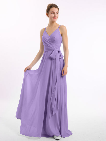 Spaghetti Strap Chiffon Dresses with Sash Bow-Tahiti