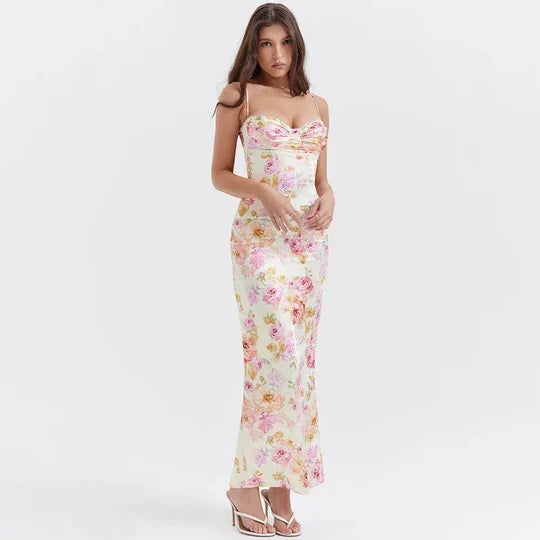 Vintage Floral Sweetheart Prom Dress Sheath Spaghetti Strap Evening Dress Long Formal Dress HZ1024