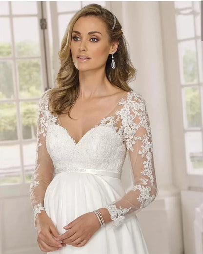 Maternity Wedding Gowns For Pregnant Women Chiffon A-Line Beach Boho Bridal Dresses