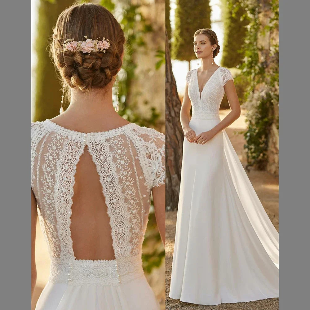 BIAOFEI Customized Ladies Lace Satin Mermaid Wedding Dresses