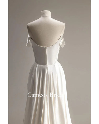 SONDR Mermaid Korea Short Sleeves Wedding Dress Satin Off Shoulder Bride Gown