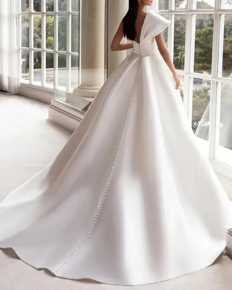 Customized Modern A-Line Wedding Dresses with Buttons and One Shoulder Design