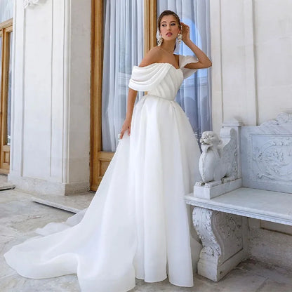 Elegant Off The Shoulder Organza Wedding Dresses A-Line Boho Gowns