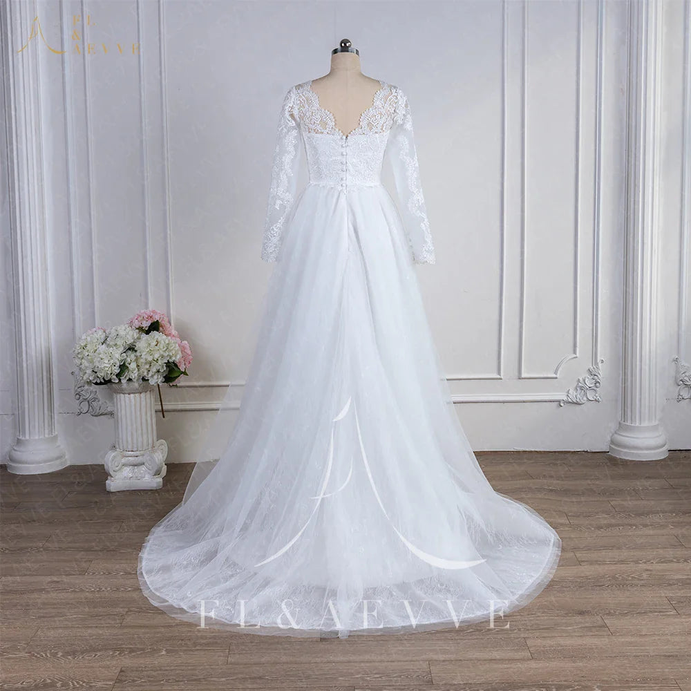 Bohemian Long Sleeves Wedding Dress Corset Low Back Gown
