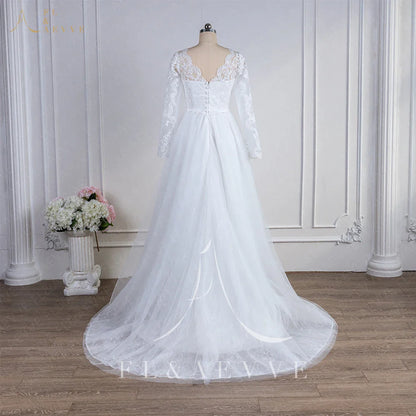Bohemian Long Sleeves Wedding Dress Corset Low Back Gown