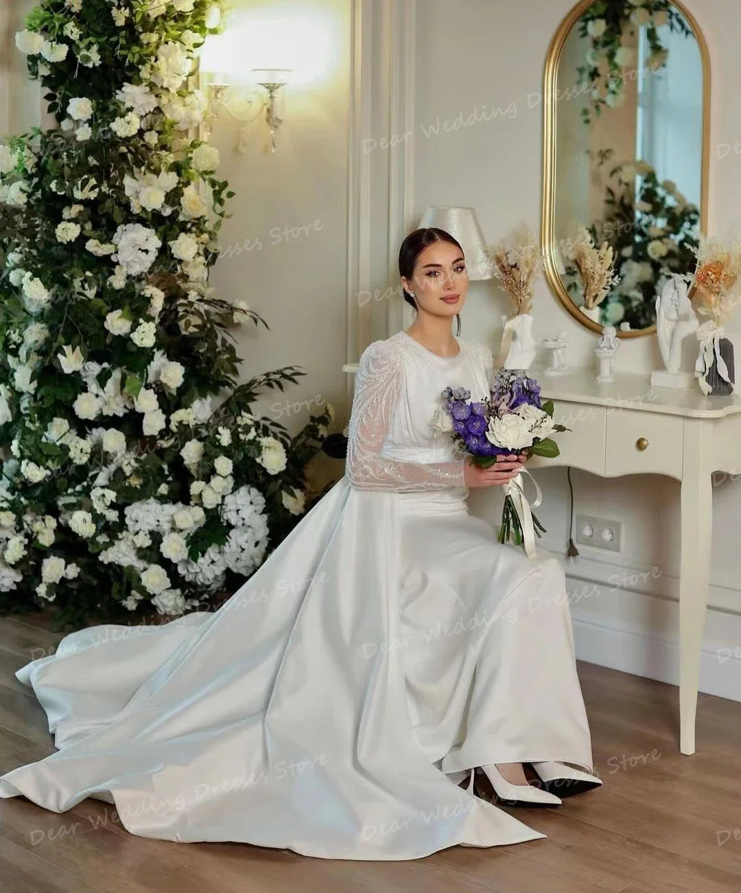 Luxury Satin Wedding Dresses Mermaid Sexy Glitter Gowns