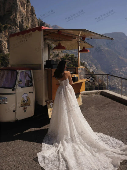 Modern Wedding Dresses Exquisite Bridal Gowns Lace Appliques Full Sleeves for Formal Party