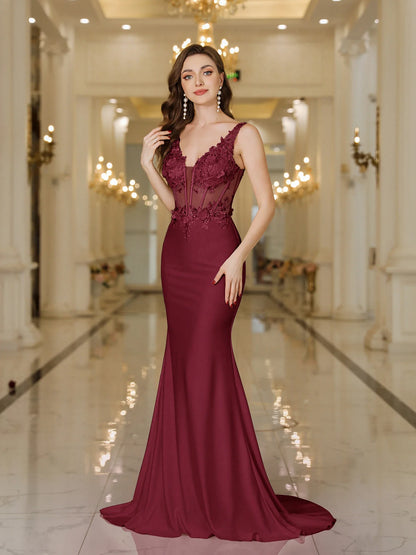 MisShow Elegant Straps Mermaid Wedding Dresses Lace Pearls Backless V Neck Sleeveless Gowns