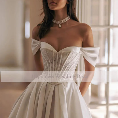 Customized Sweetheart Lace Corset Cap Sleeve Wedding Dress