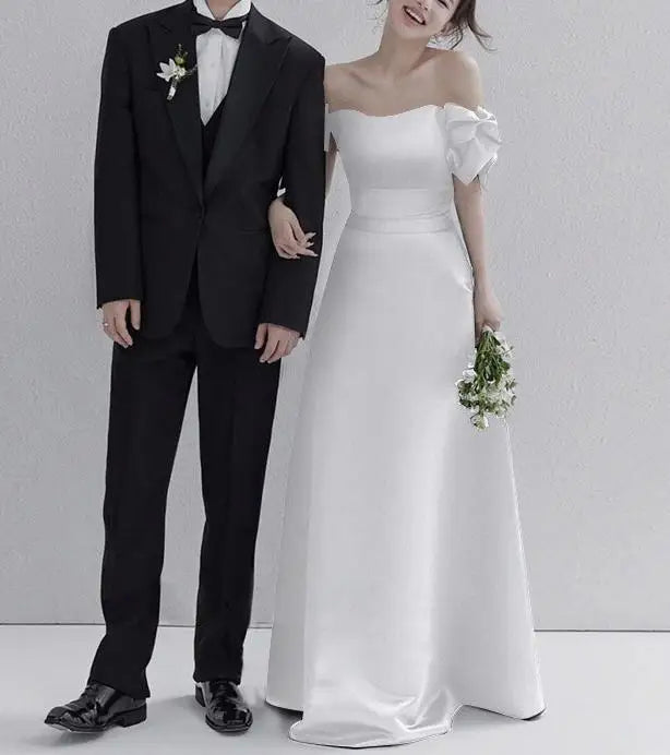 Sweet Bow Off The Shoulder Wedding Dresses Elegant A Line