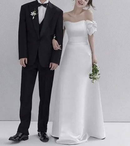 Sweet Bow Off The Shoulder Wedding Dresses Elegant A Line