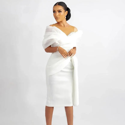 Short Wedding Dress White Off the Shoulder Sheath Gown Customized for Women