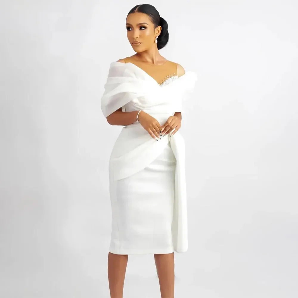 Short Wedding Dress White Off the Shoulder Sheath Gown Customized for Women