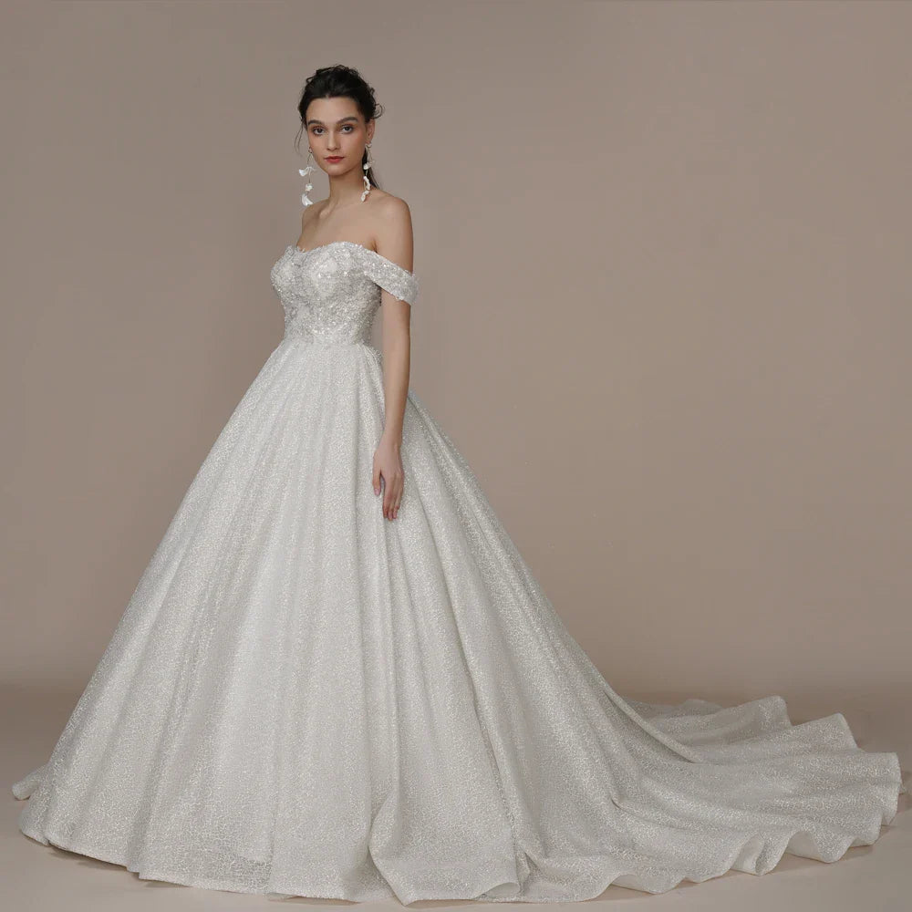 BEPEITHY Customized Luxury Strapless A Line Glitter Wedding Dresses
