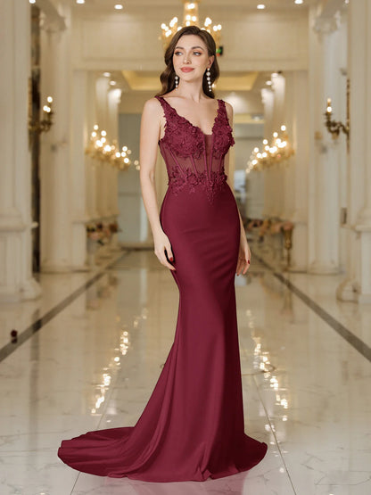 MisShow Elegant Straps Mermaid Wedding Dresses Lace Pearls Backless V Neck Sleeveless Gowns
