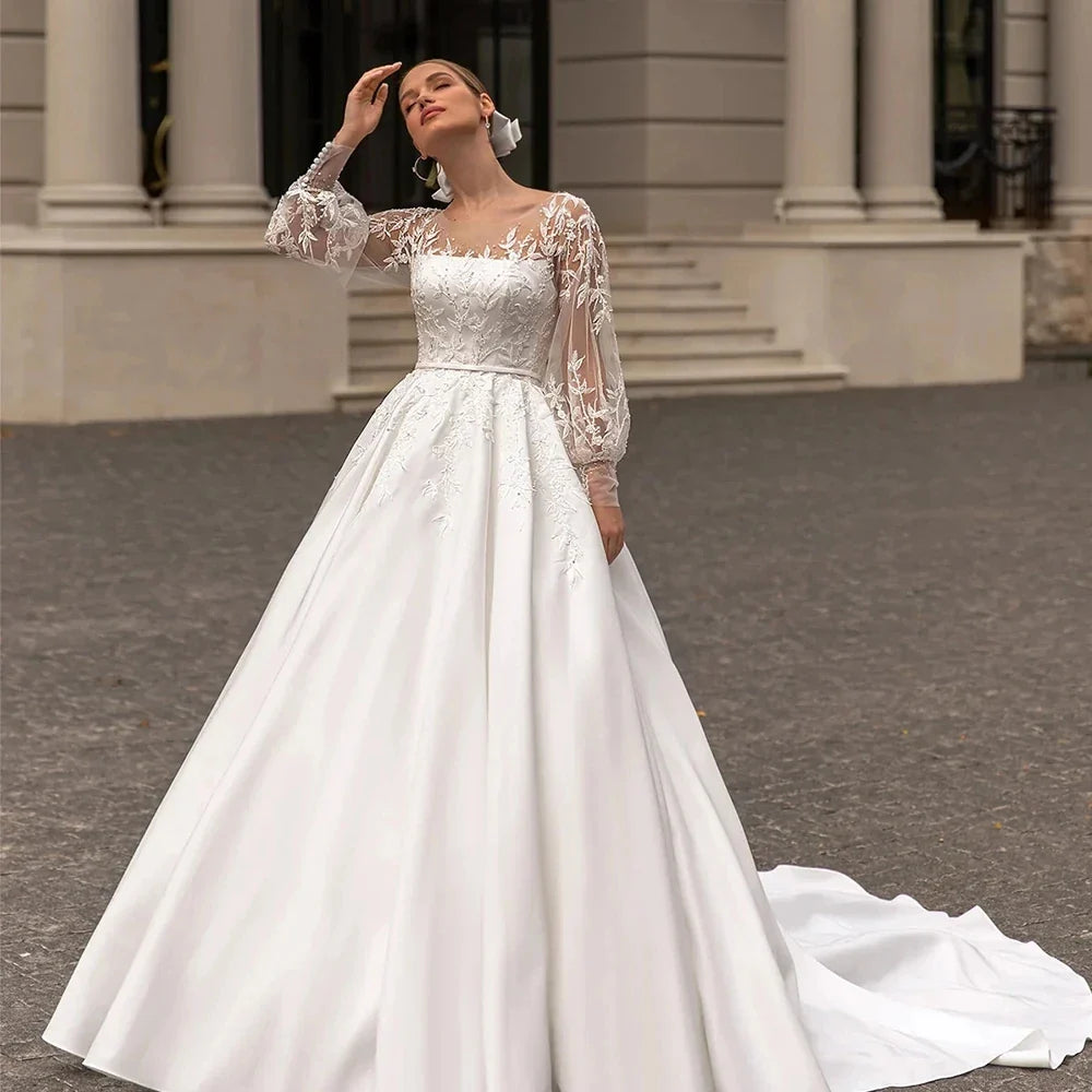 Luxury Lace Appliques Wedding Dresses A Line Formal Gowns