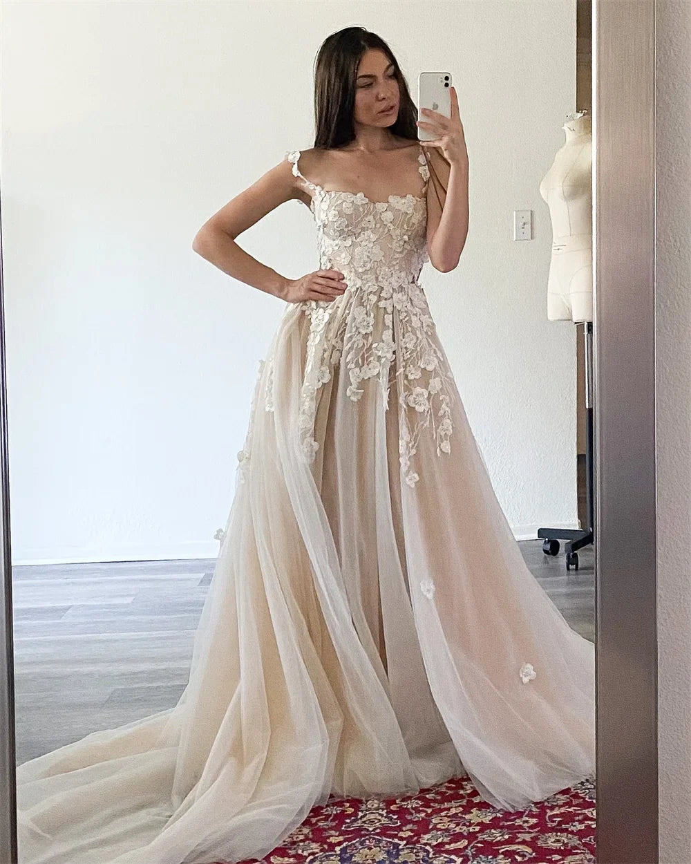 Amanda Customized Tulle Spaghetti Strap Evening Dresses
