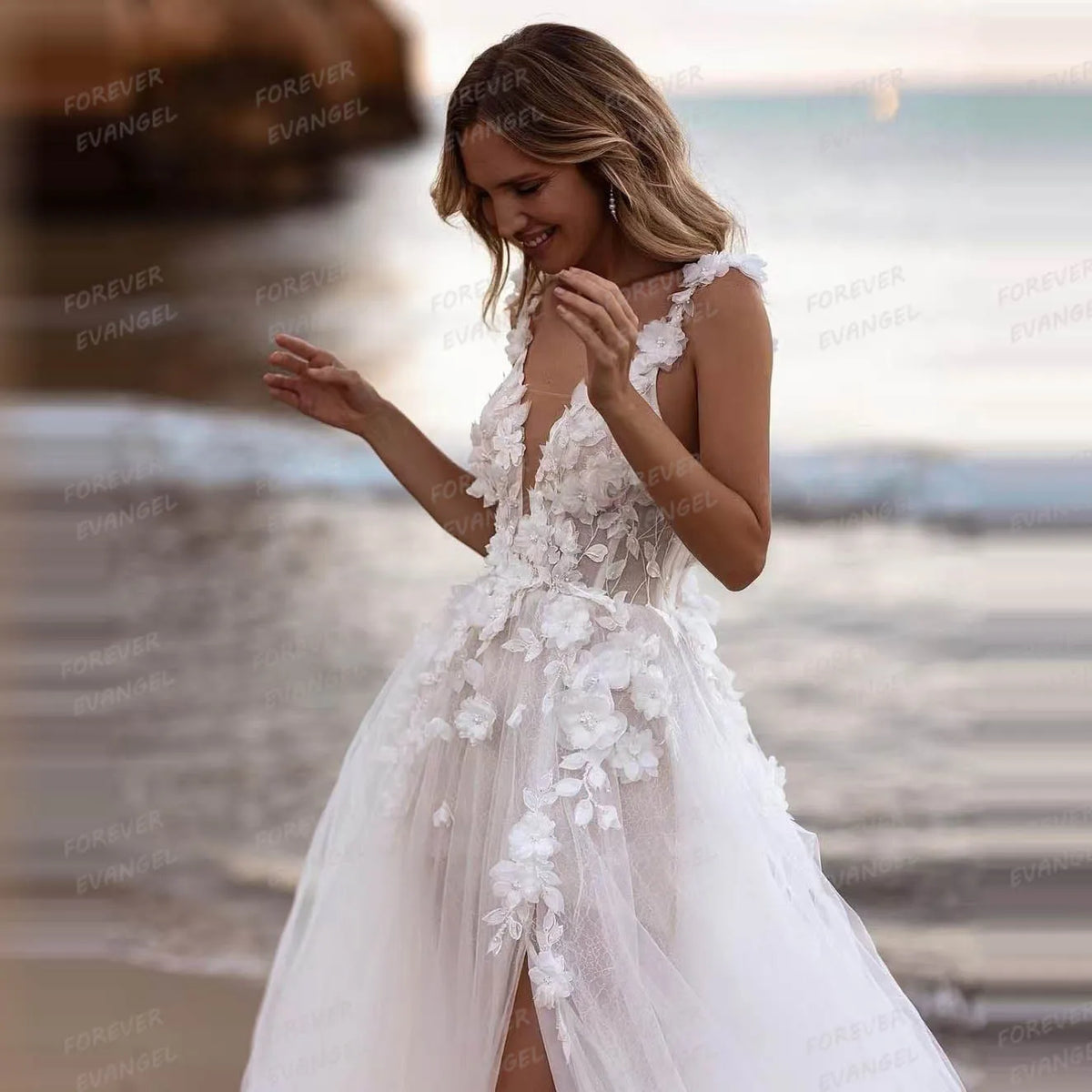 Princess Appliques Wedding Dresses A-Line Sleeveless V Neck Gowns