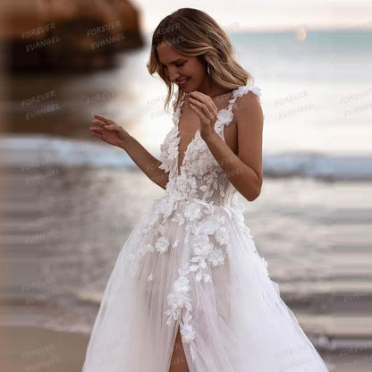 Princess Appliques Wedding Dresses A-Line Sleeveless V Neck Gowns