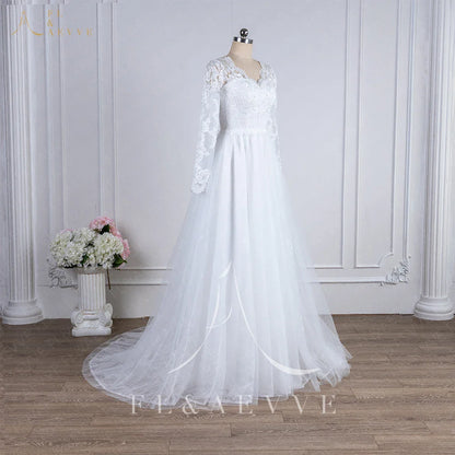 Bohemian Long Sleeves Wedding Dress Corset Low Back Gown