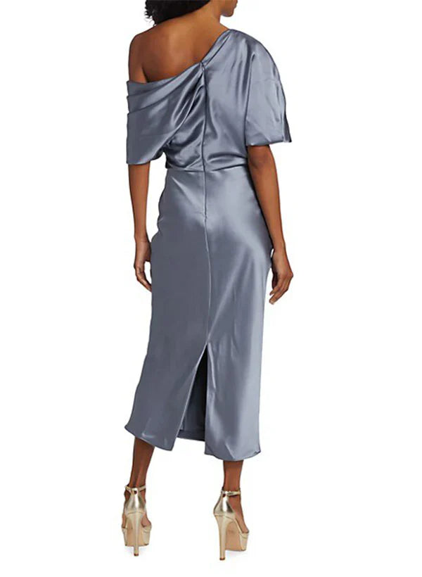 Tight fit/straight cut off shoulder mother of the bride dress