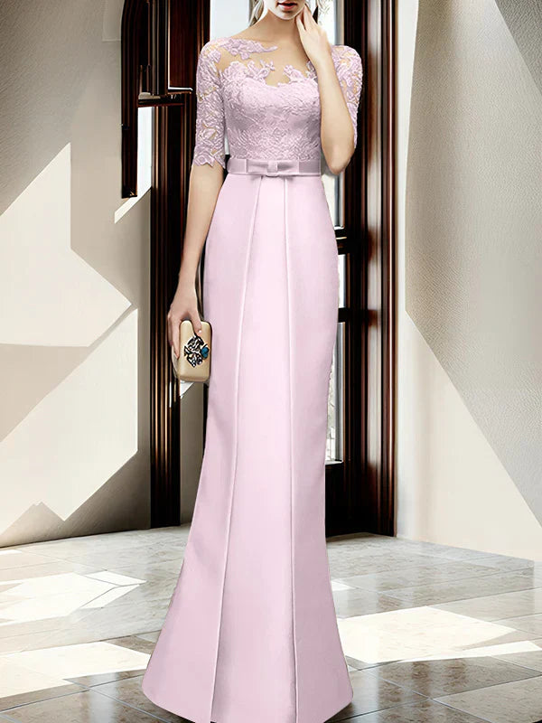Sheath/column hallucination collar to floor length, mother of the bride dress