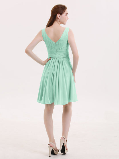 V Neck Chiffon Short Bridesmaid Dresses-Mint Green