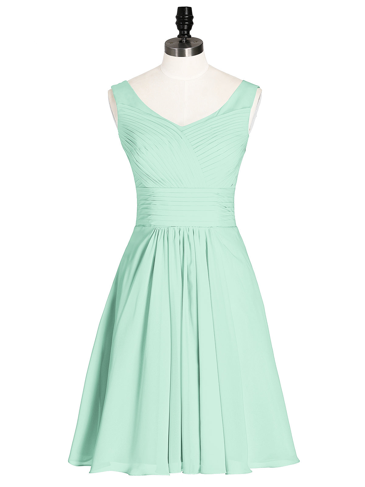 V Neck Chiffon Short Bridesmaid Dresses-Mint Green