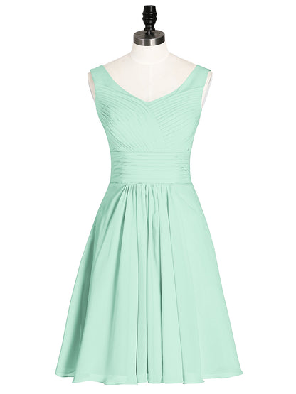 V Neck Chiffon Short Bridesmaid Dresses-Mint Green