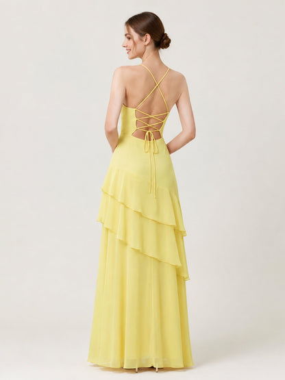Tiered Ruffle Sweetheart Gown with Lace-Up Back Daffodil