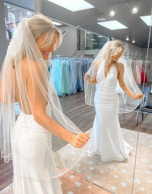 Aimishang Mermaid Wedding Dress Halter Neck Open Back Satin